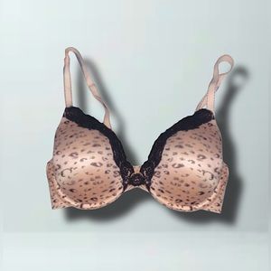Black Lace & Cream Leopard Print Women's Bra